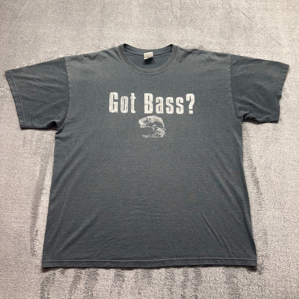 Gildan T-Shirt Mens XL Gray Good Got Bass Fishing Graphic‎ Tee